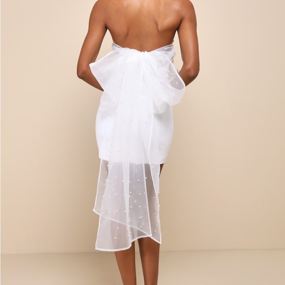 Lulu's White Strapless Mini Dress Size Small Pearl Tie Back / Bow